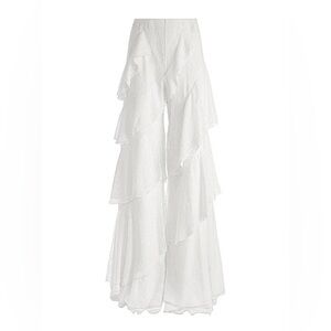 Alice + Olivia White Wide Leg Ruffled Pants